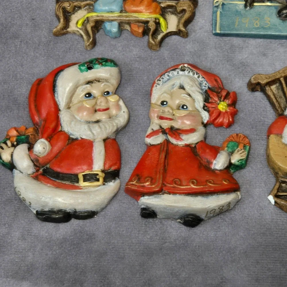 Ceramic Christmas Ornaments Vintage 1980s Hand painted Set of 9
